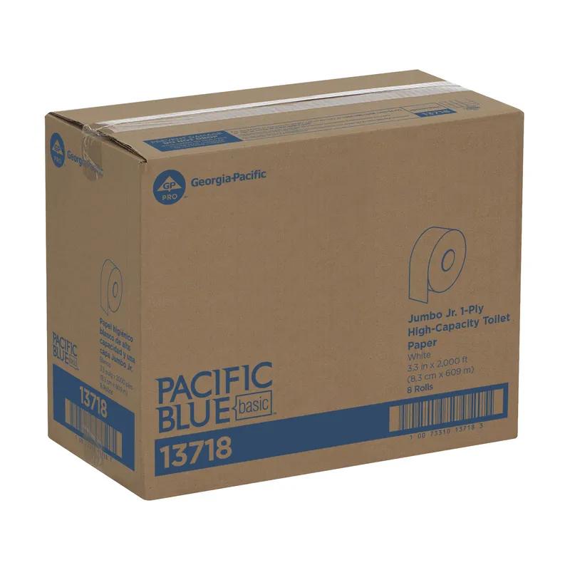 Pacific Blue Basic Toilet Paper & Tissue Roll 3.3IN X2000FT 1PLY White Jumbo Jr (JRT) High Capacity 8 Rolls/Case