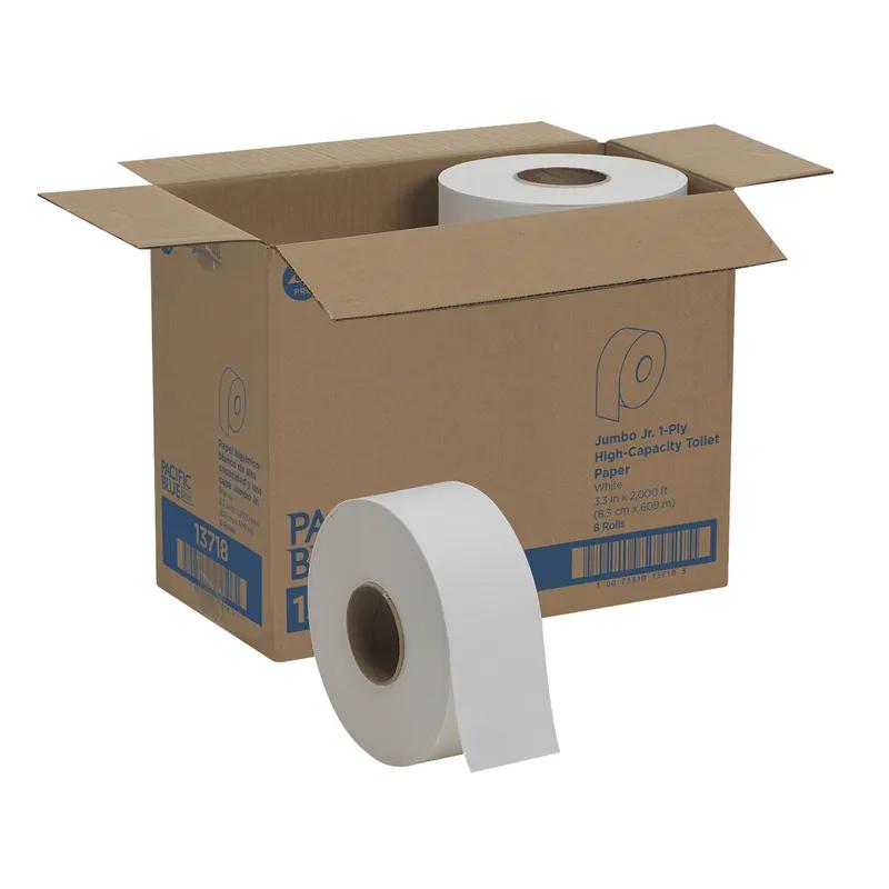 Pacific Blue Basic Toilet Paper & Tissue Roll 3.3IN X2000FT 1PLY White Jumbo Jr (JRT) High Capacity 8 Rolls/Case