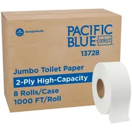 Pacific Blue Select Toilet Paper & Tissue Roll 3.3IN X1000FT 2PLY White Jumbo (JRT) 1000 Sheets/Roll 8 Rolls/Case