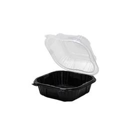 Sandwich Take-Out Container Hinged With Dome Lid 6X6X3 IN PP Black Clear Square 400/Case