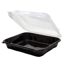 Sandwich Take-Out Container Hinged With Dome Lid 10.5X9.25X3.25 IN PP Black Clear Rectangle 150/Case