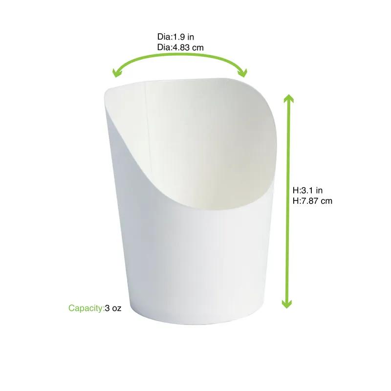 French Fry Cup & Scoop 1.9X3.1 IN Paper White Round Grease Resistant 50 Count/Pack 10 Packs/Case 500 Count/Case