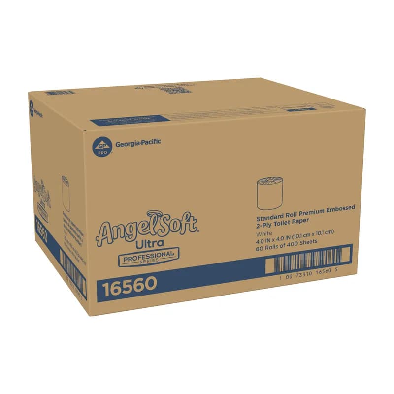 Angel Soft Ultra Professional® Toilet Paper & Tissue Roll 2PLY White Embossed Sheet L x W: 4IN X 4IN 400 Sheets/Roll