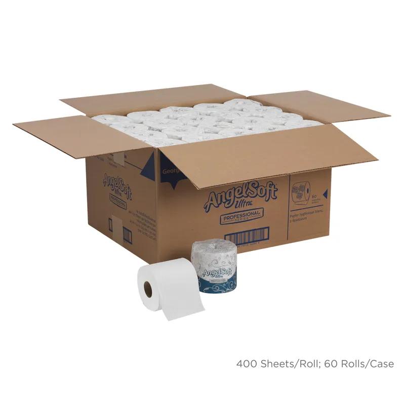 Angel Soft Ultra Professional® Toilet Paper & Tissue Roll 2PLY White Embossed Sheet L x W: 4IN X 4IN 400 Sheets/Roll