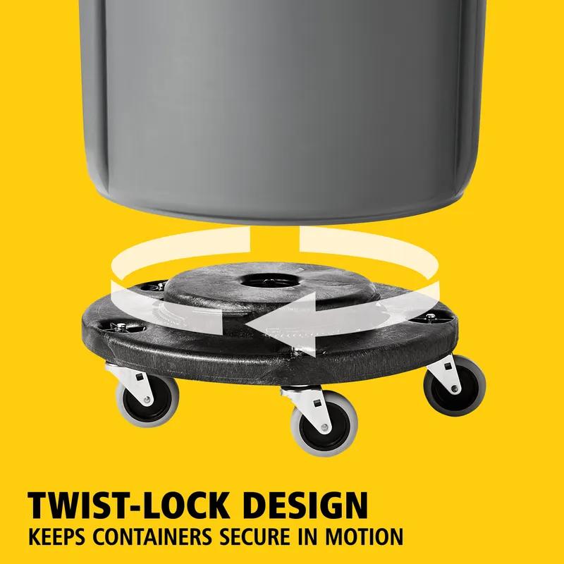 Brute® Trash Can Dolly 18.25X18.25X6.63 IN 250 LB Black Resin Round Swivel 1/Each
