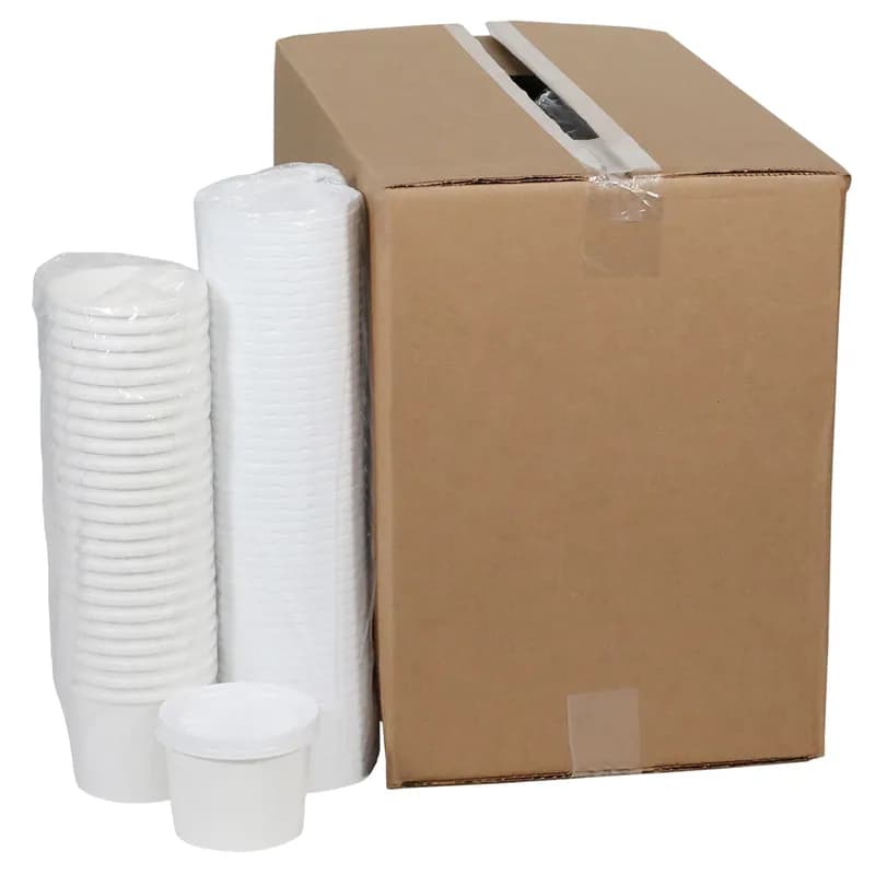 Soup Food Container Base & Lid Combo With Flat Lid 12 OZ Paperboard White Round 250/Case