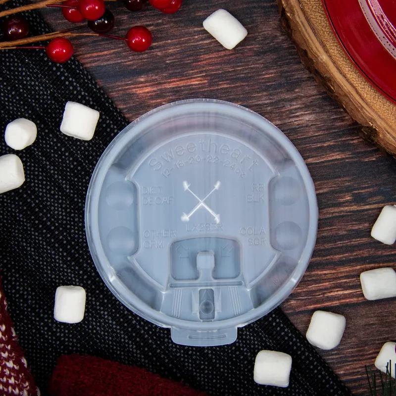 Dart® Trophy® Plus™ Lid Flat 3.57X0.368 IN HIPS Translucent For 12-24 OZ Cups Lock Tab With Hole Sip Through 100 Count/Pack 20 Packs/Case