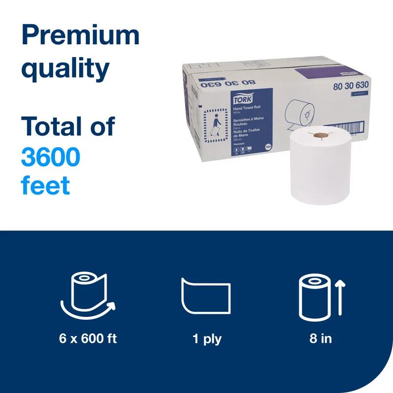 Tork Roll Paper Towel H80 7.938IN X600FT White Standard Roll 3-Slot Refill 7.8IN Roll 1.925IN Core Diameter 6 Rolls/Case