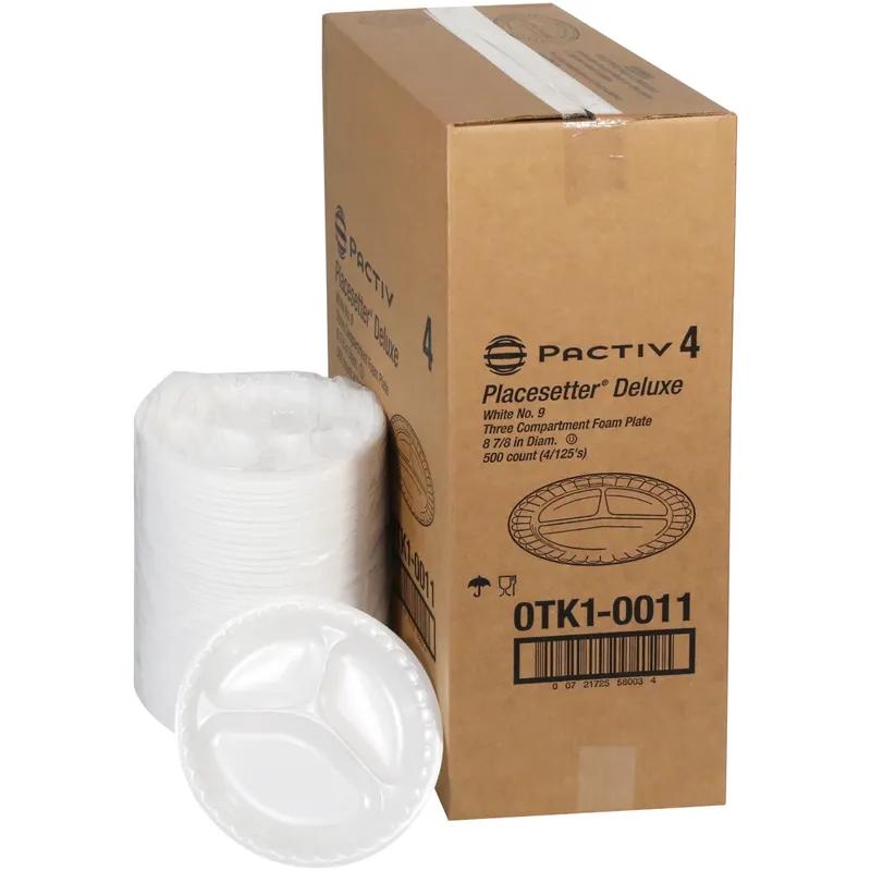 Plate 8.9X0.8 IN 3 Compartment Polystyrene Foam White Round 500/Case