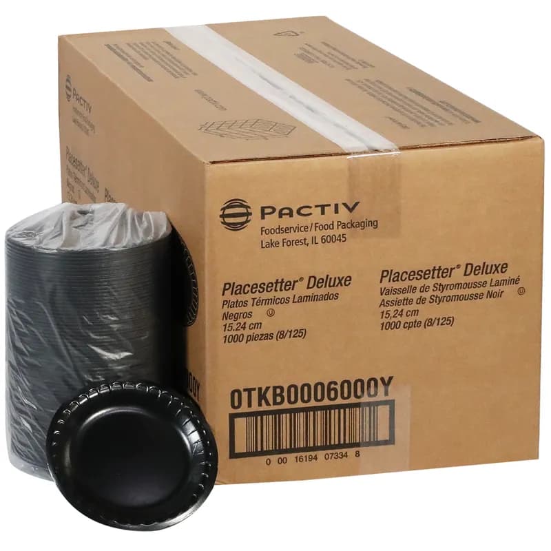 Plate 6X0.6 IN Polystyrene Foam Black Round Laminated 1000/Case