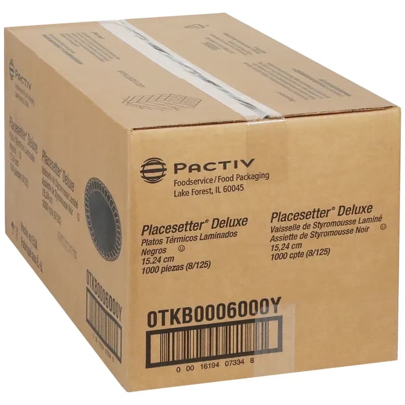 Plate 6X0.6 IN Polystyrene Foam Black Round Laminated 1000/Case