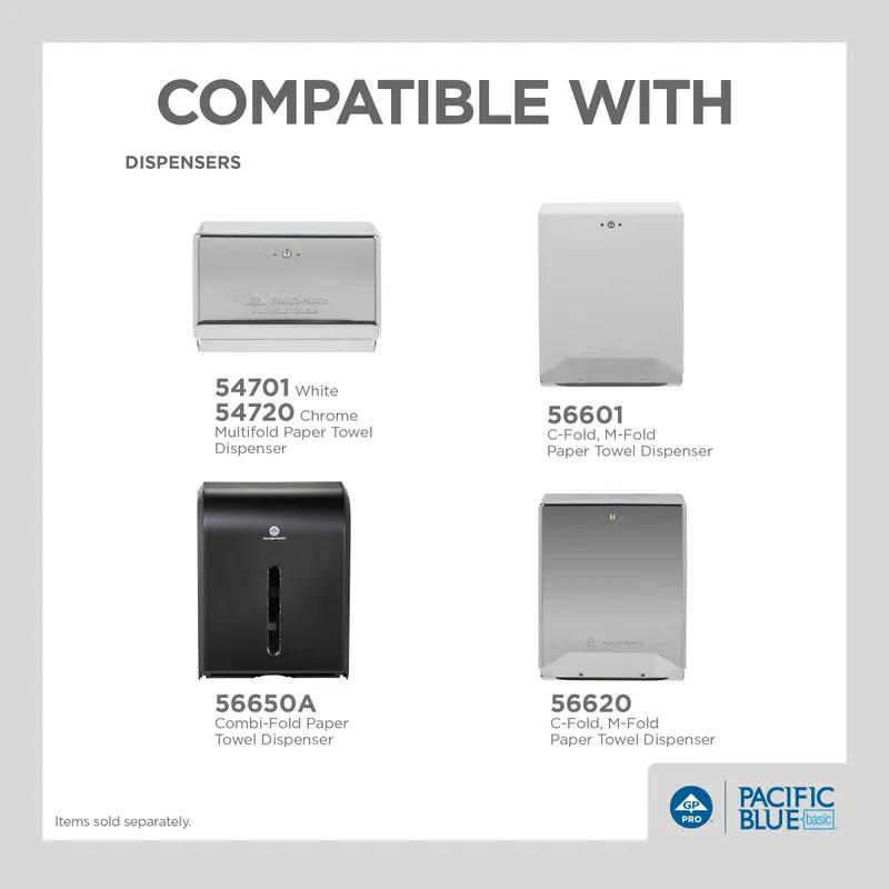 Pacific Blue Basic Folded Paper Towel 9.4X9.2 IN 1PLY White 1/2 Fold 250 Count/Pack 16 Packs/Case 4000 Count/Case