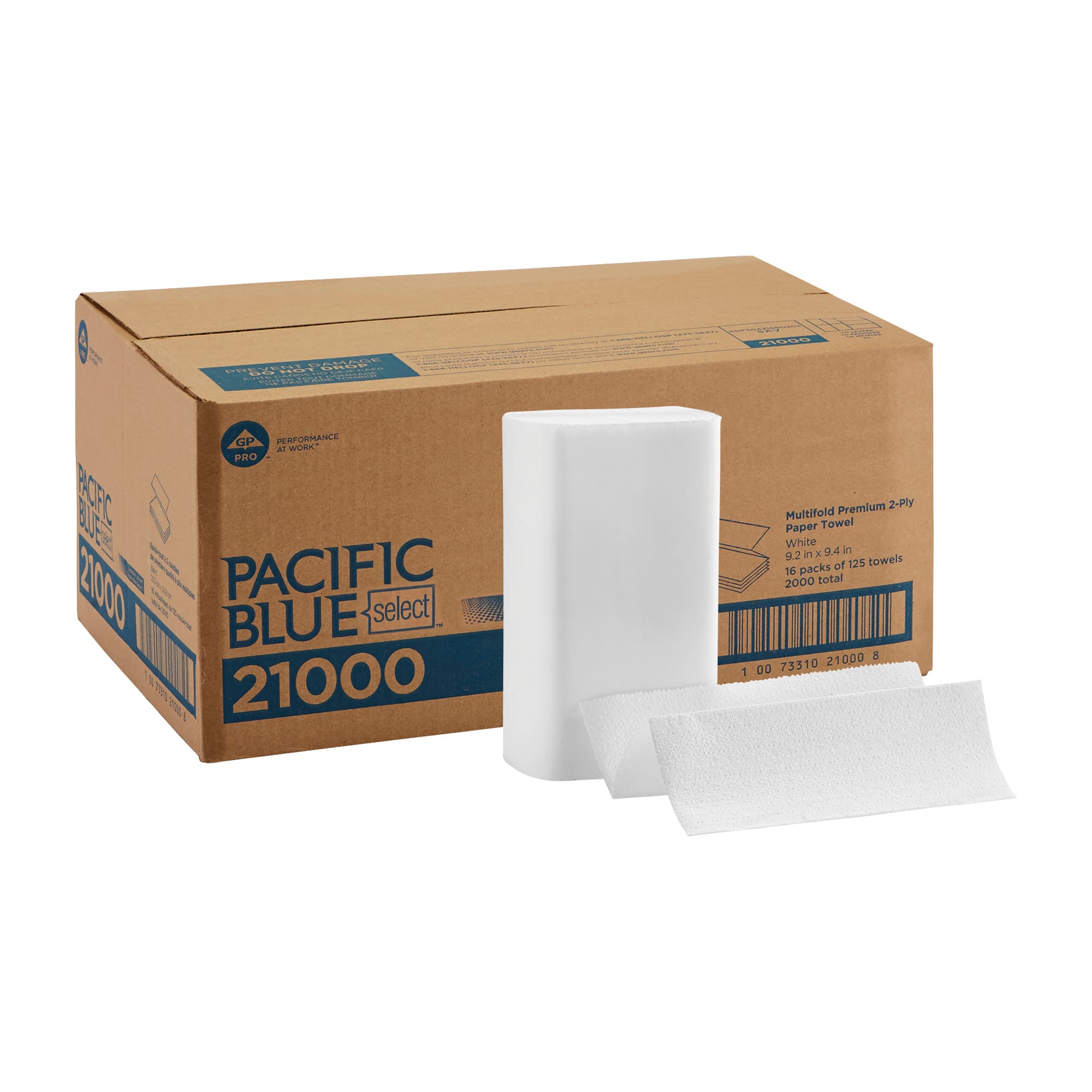 Pacific Blue Select Folded Paper Towel 9.2X9.4 IN 2PLY White 1/2 Fold 125 Sheets/Pack 16 Packs/Case 2000 Sheets/Case