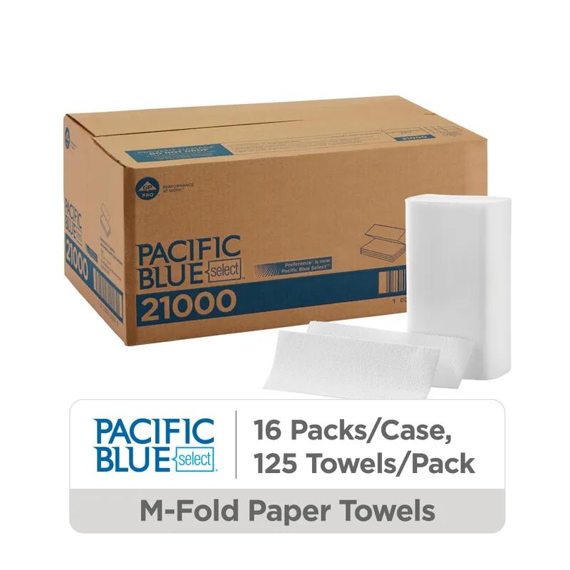 Pacific Blue Select Folded Paper Towel 9.2X9.4 IN 2PLY White 1/2 Fold 125 Sheets/Pack 16 Packs/Case 2000 Sheets/Case