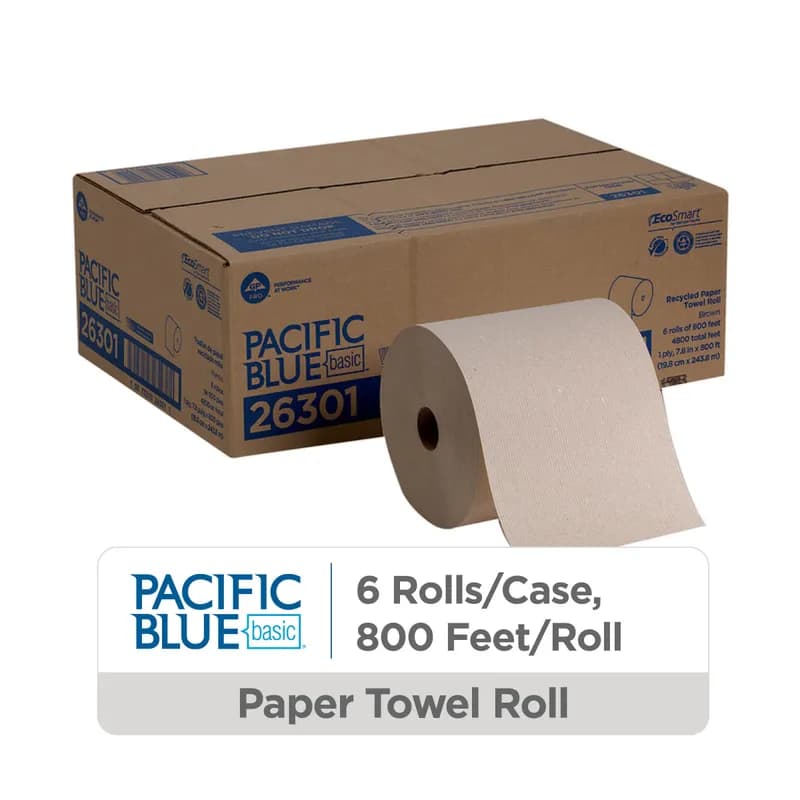 Pacific Blue Basic Roll Paper Towel 7.8X7.875 IN 800 FT 1PLY Kraft Standard Roll EPA Indicator 6/Case