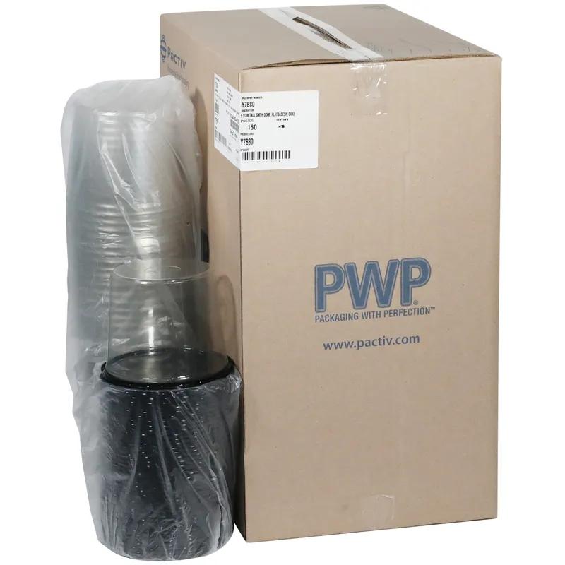 Lid High Dome 6.83X5.5 IN 1 Compartment PET Clear Black Round For Cake Bakery Container Smooth Unhinged 160/Case