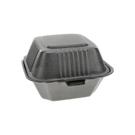 Sandwich Take-Out Container Hinged With Dome Lid 5.8X5.8X3.3 IN Polystyrene Foam Black Square Closing Tabs 504/Case