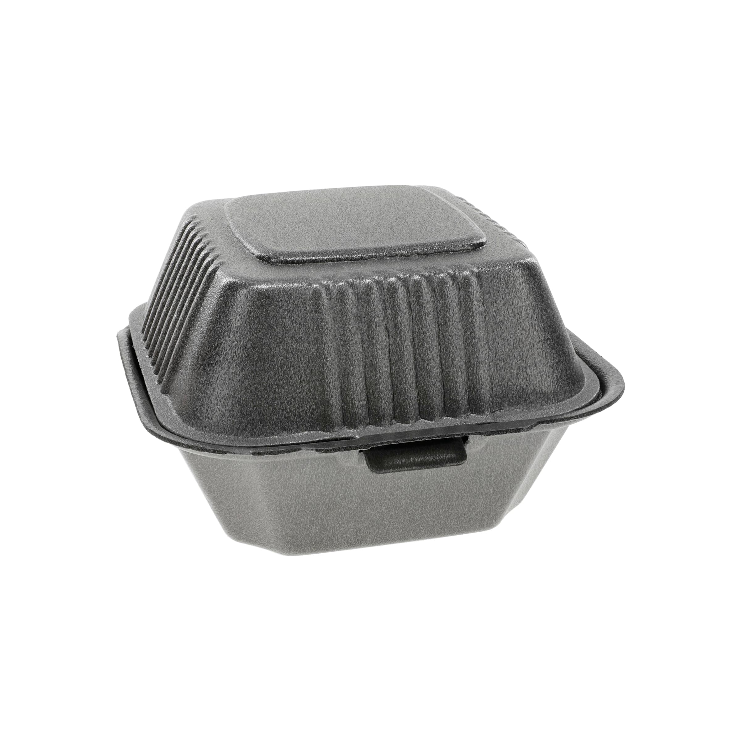 Sandwich Take-Out Container Hinged With Dome Lid 5.8X5.8X3.3 IN Polystyrene Foam Black Square Closing Tabs 504/Case