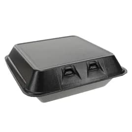 Take-Out Container Hinged With Dome Lid 9X9.1X3.3 IN Polystyrene Foam Black Square 150/Case