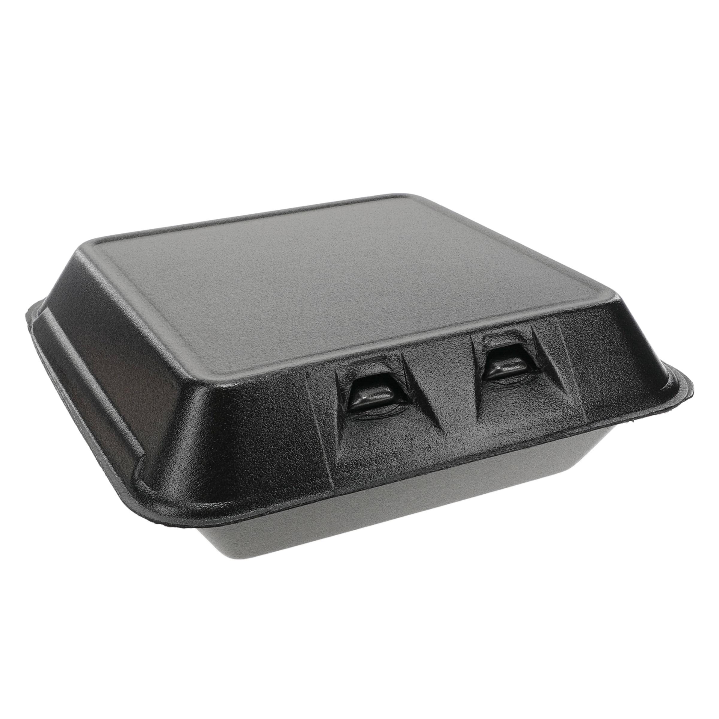 Take-Out Container Hinged With Dome Lid 9X9.1X3.3 IN Polystyrene Foam Black Square 150/Case