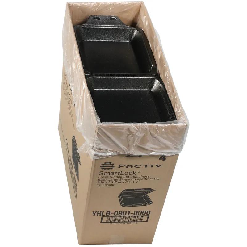 Take-Out Container Hinged With Dome Lid 9X9.1X3.3 IN Polystyrene Foam Black Square 150/Case