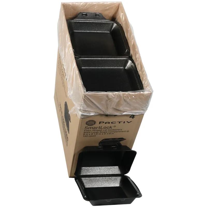 Take-Out Container Hinged With Dome Lid 9X9.1X3.3 IN Polystyrene Foam Black Square 150/Case