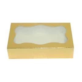String Ensemble Cookie Box 8X5X2 IN Paper Gold Rectangle With Window 200/Case