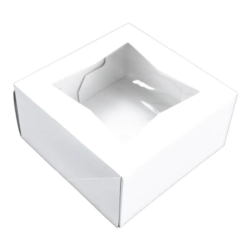 Bakery Box 6X6X3 IN SBS Paperboard White Square Lock Corner Tuck Top With Window 200/Case