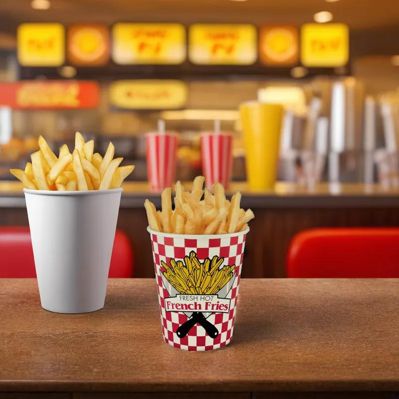French Fry Cup & Scoop 16 OZ Paper Multicolor Round Bulk 1000/Case