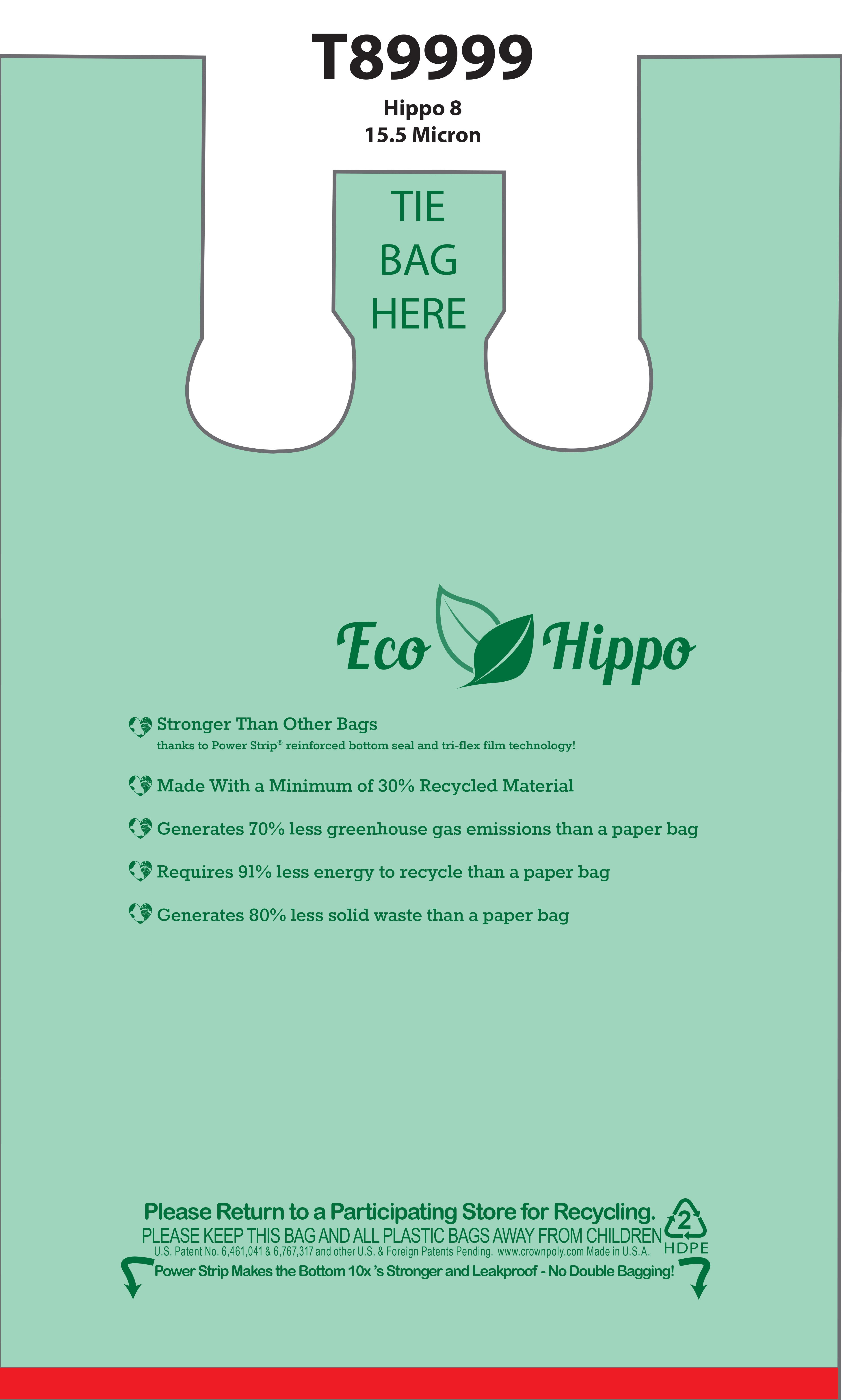 Hippo Sak® Bag 12.5X7.5X20.6 IN Plastic 15.5MIC Green Gusset 1400/Case