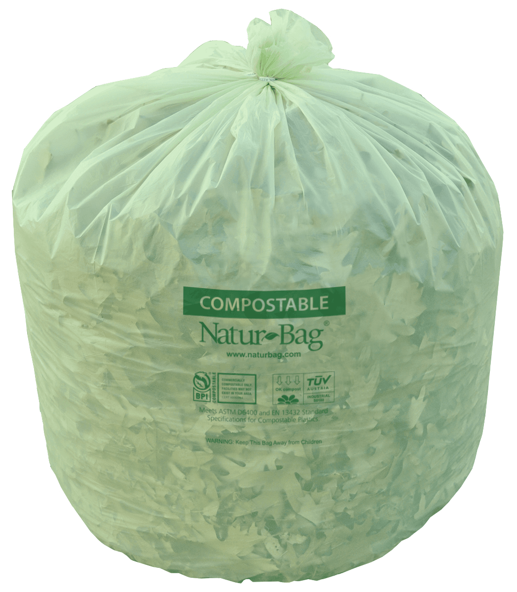Natur-Bag Compostable Liner 33X40 IN 33 GAL Green Plastic 1MIL 25 Count/Roll 7 Rolls/Case 200 Count/Case