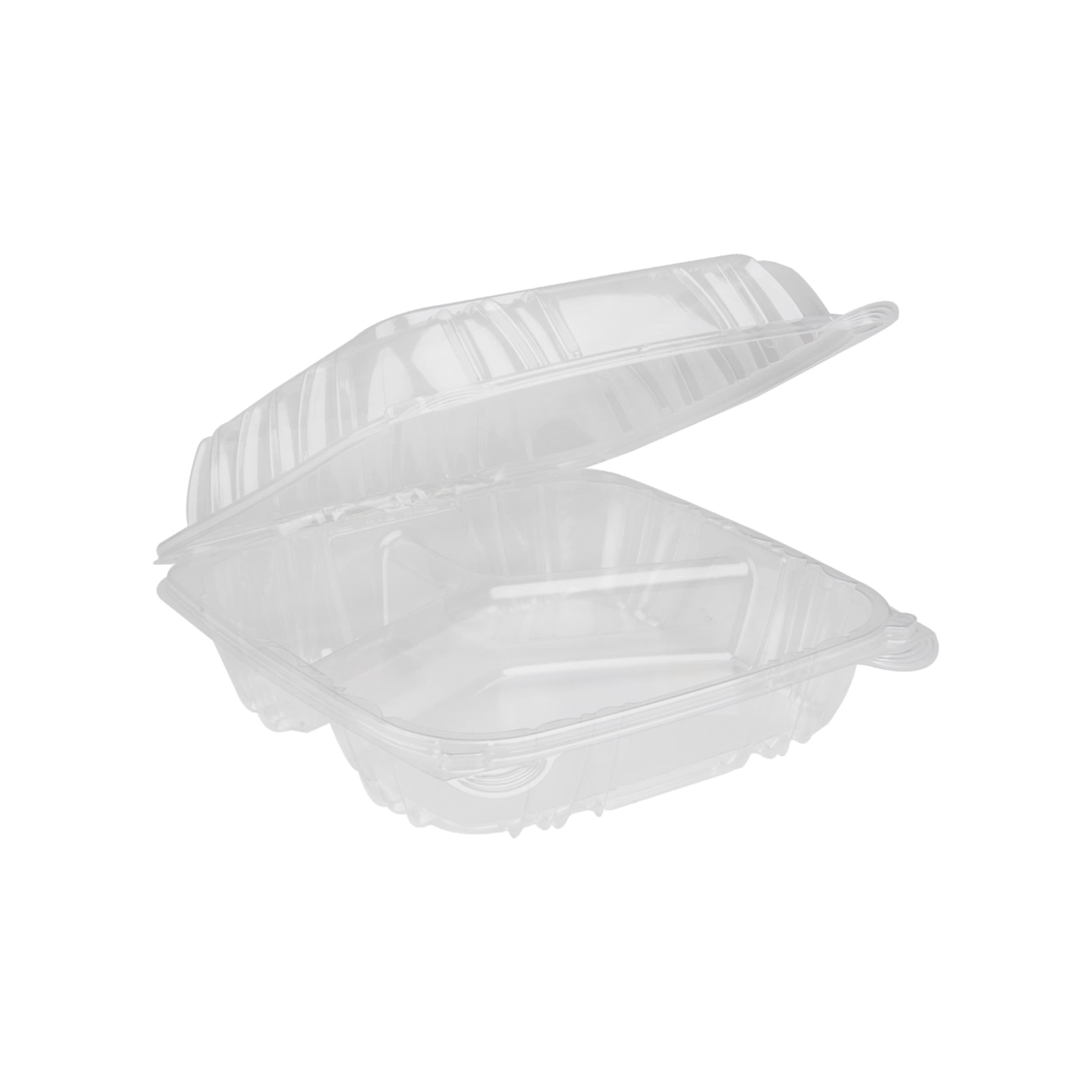 Take-Out Container Hinged With Dome Lid 8.5X8.3X3 IN 3 Compartment OPS Clear Square 200/Case
