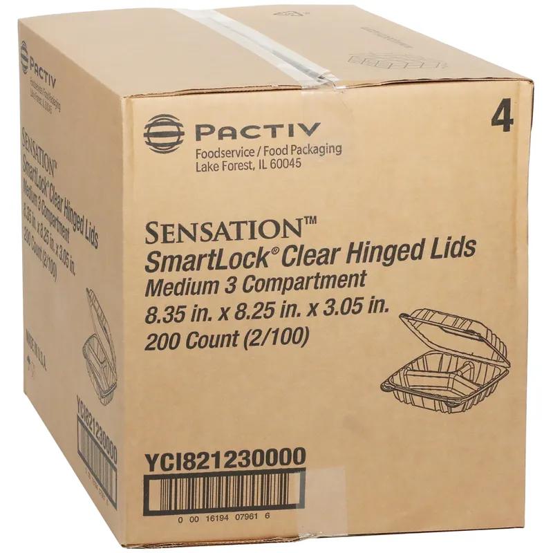 Take-Out Container Hinged With Dome Lid 8.5X8.3X3 IN 3 Compartment OPS Clear Square 200/Case