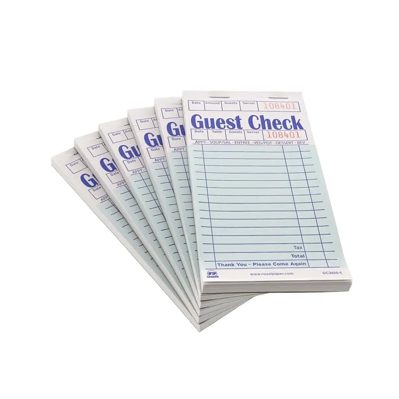 Guest Check Paper Green 1-Part Booked 16 Line 10 Count/Pack 5 Packs/Case 50 Count/Case