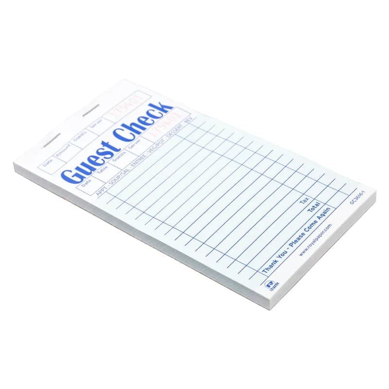 Guest Check Paper Green 1-Part Booked 16 Line 10 Count/Pack 5 Packs/Case 50 Count/Case