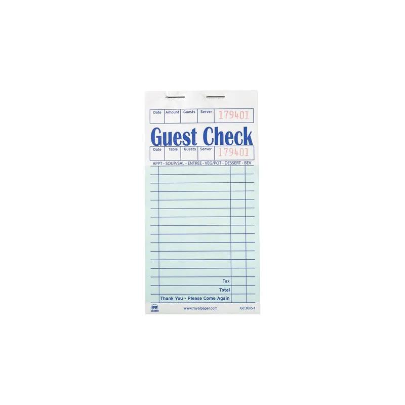 Guest Check Paper Green 1-Part Booked 16 Line 10 Count/Pack 5 Packs/Case 50 Count/Case