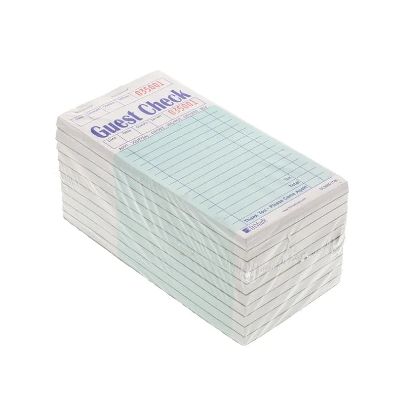 Guest Check Paper Green 1-Part Booked 16 Line 10 Count/Pack 5 Packs/Case 50 Count/Case