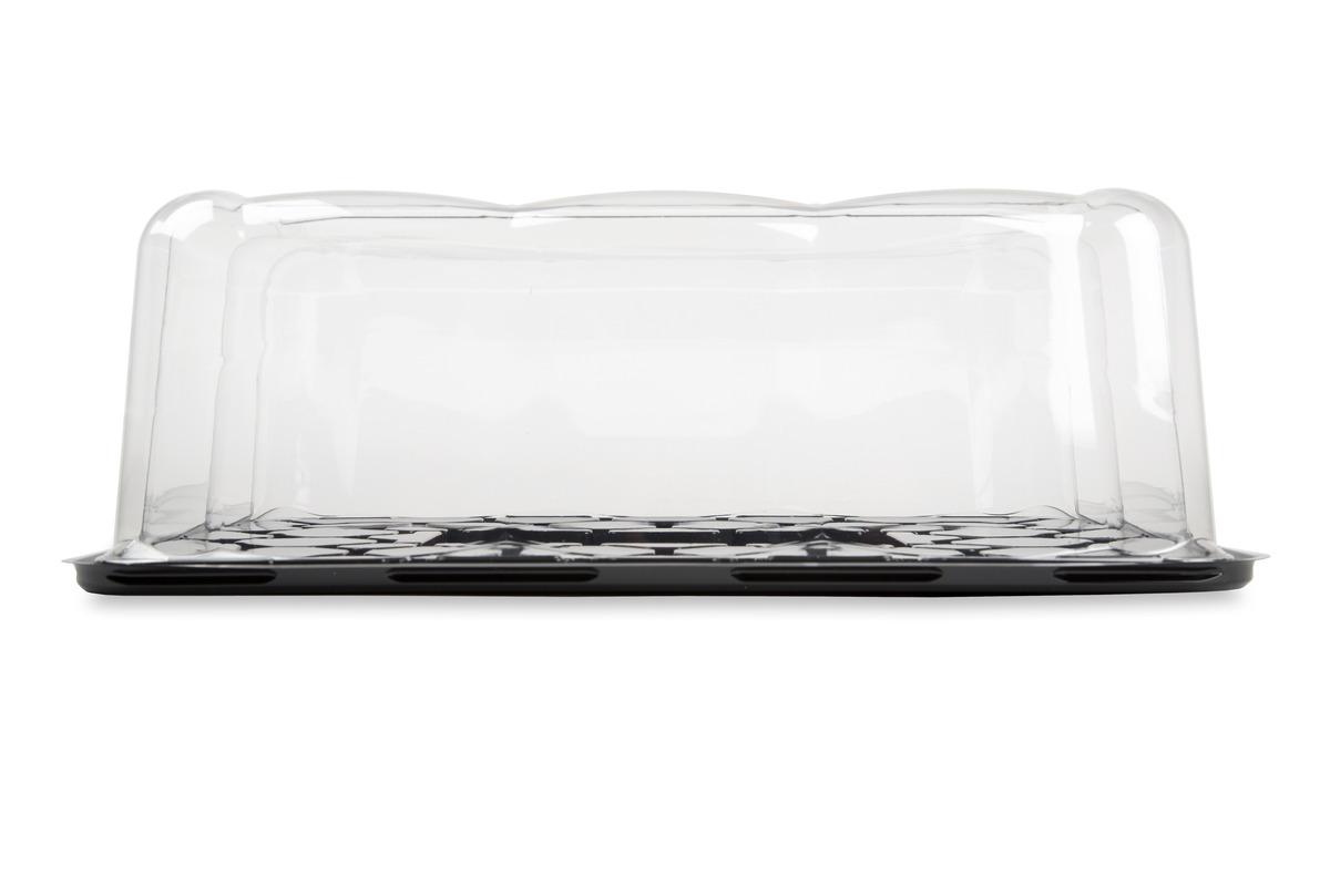 1/4 Sheet Cake Tray & Lid Combo With Dome Lid PET Black Clear Scalloped Medium Weight 50/Case