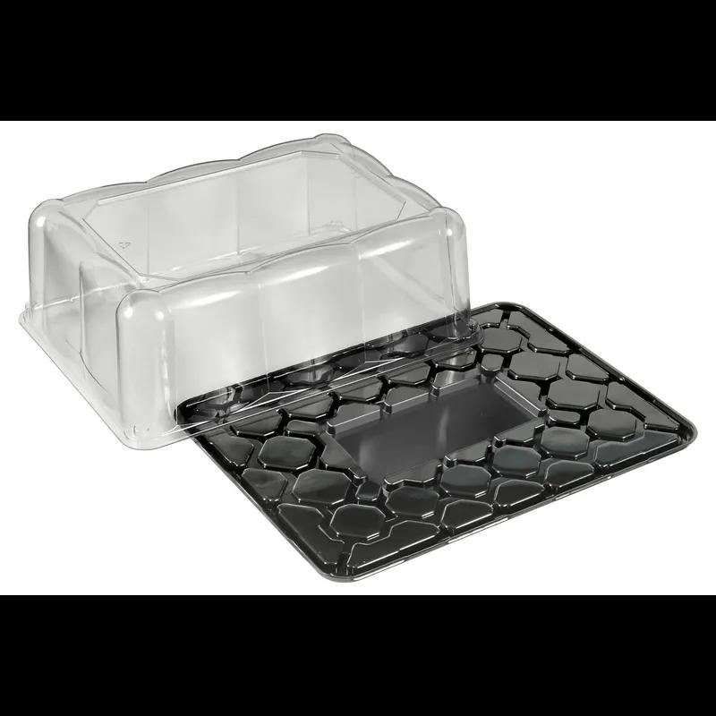 1/4 Sheet Cake Tray & Lid Combo With Dome Lid PET Black Clear Scalloped Medium Weight 50/Case