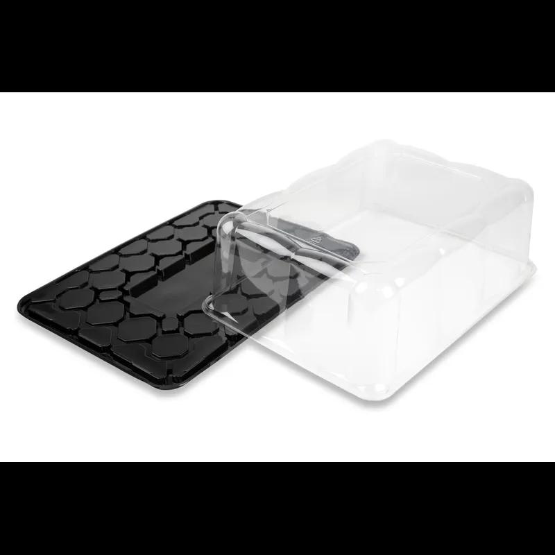 1/4 Sheet Cake Tray & Lid Combo With Dome Lid PET Black Clear Scalloped Medium Weight 50/Case