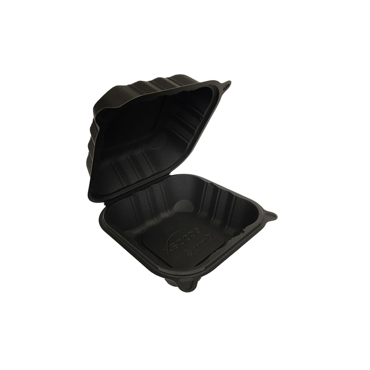 Pebble Box Take-Out Container Hinged With Dome Lid 6X6X3.25 IN PP Black Square Microwave Safe Grease Resistant 480/Case