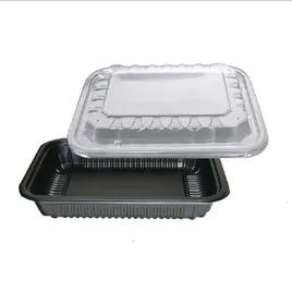 Take-Out Container Base & Lid Combo 24 OZ PP Black Clear Oblong Vented 100/Case