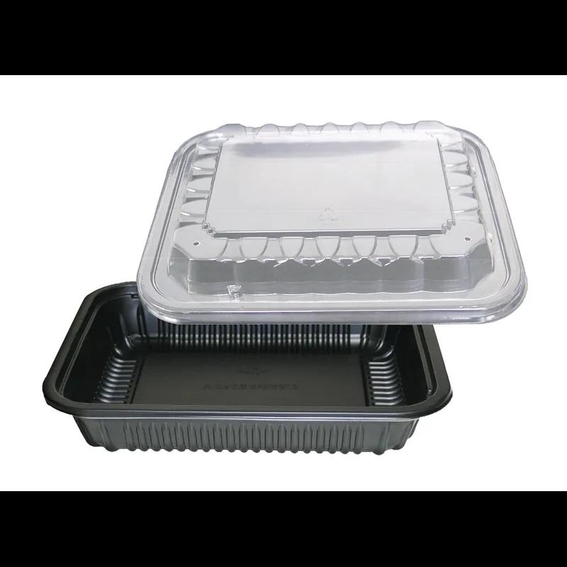 Take-Out Container Base & Lid Combo 24 OZ PP Black Clear Oblong Vented 100/Case