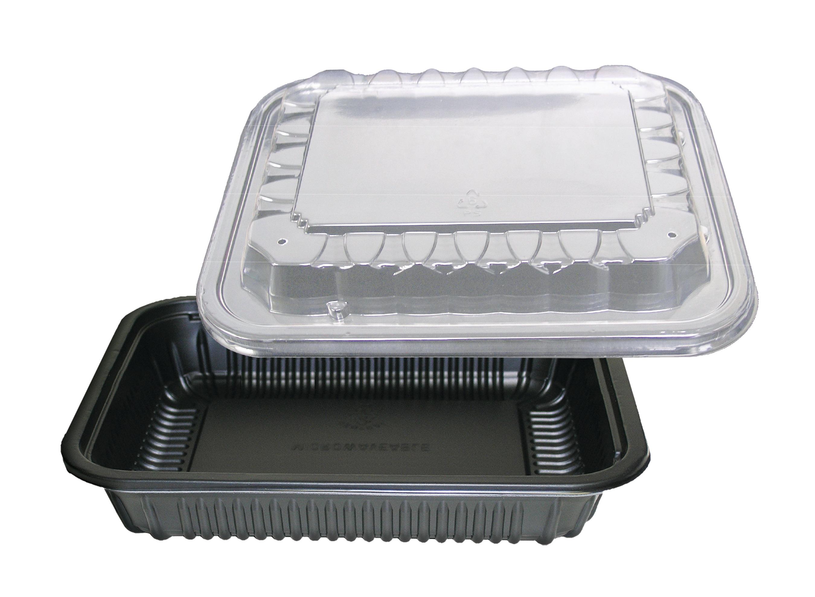 Take-Out Container Base & Lid Combo 24 OZ PP Black Clear Oblong Vented 100/Case