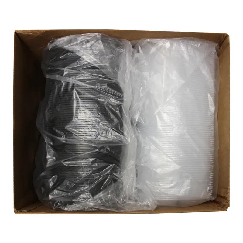 Take-Out Container Hinged With Dome Lid 10X10X1.84 IN 3 Compartment PP Black Clear Square 148/Case