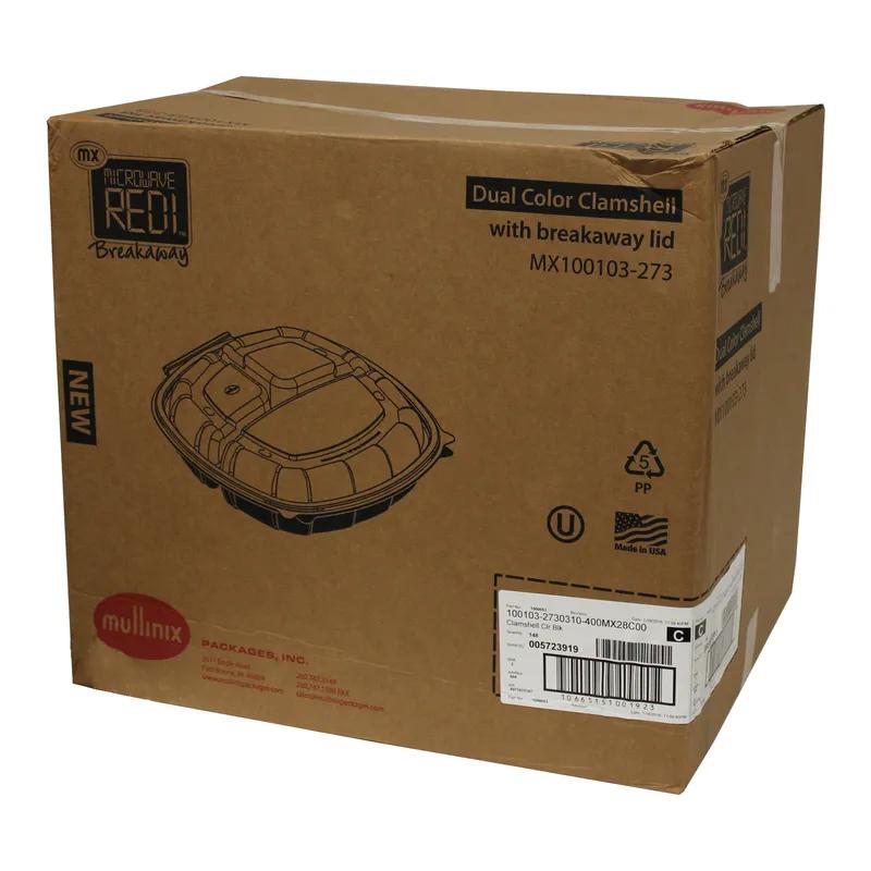 Take-Out Container Hinged With Dome Lid 10X10X1.84 IN 3 Compartment PP Black Clear Square 148/Case
