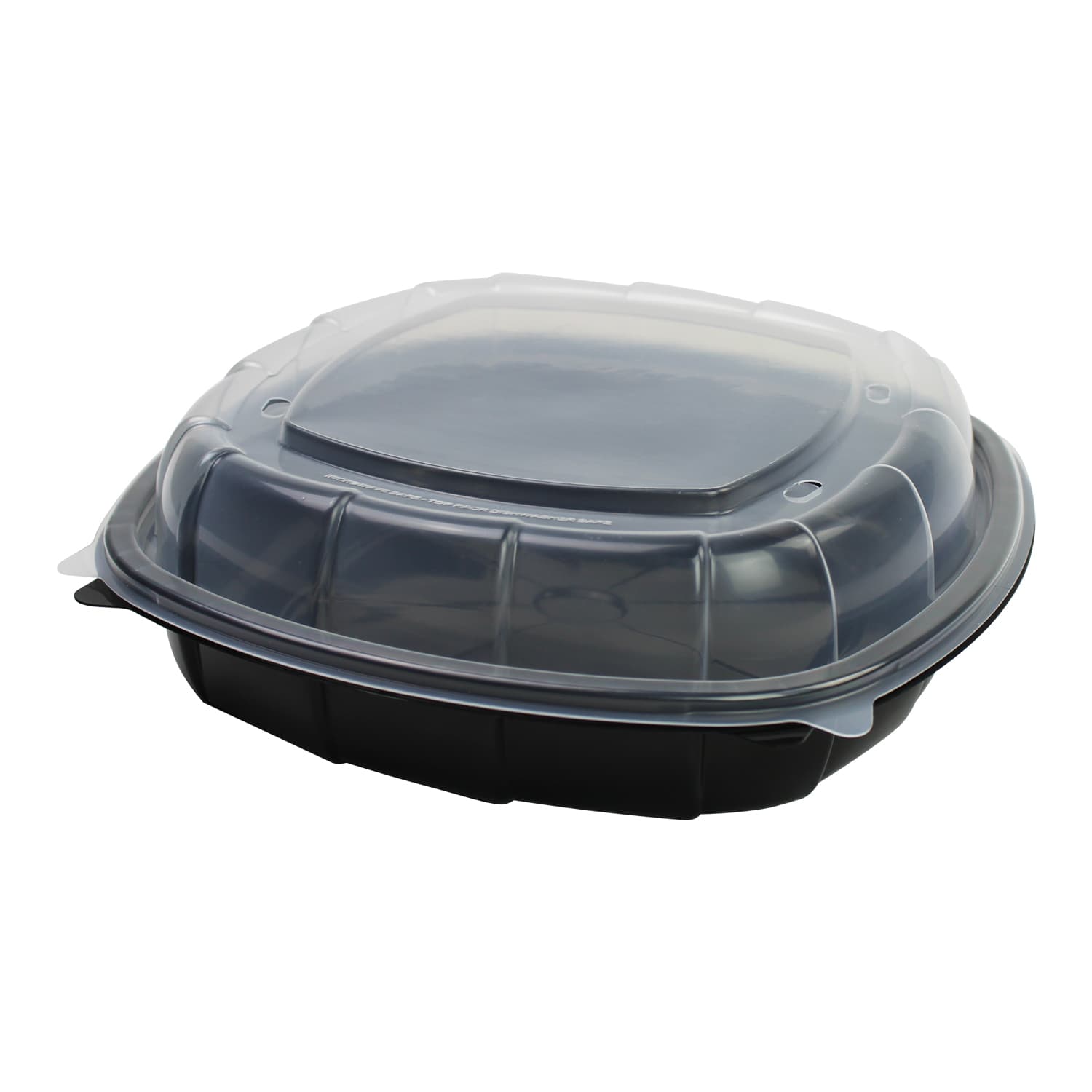 Take-Out Container Hinged With Dome Lid 10X10X3 IN PP Black Clear Square 148/Case