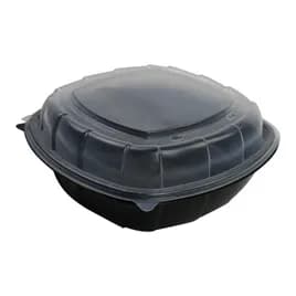 Take-Out Container Hinged With Dome Lid 10X10X2.34 IN PP Black Clear Square Deep 144/Case