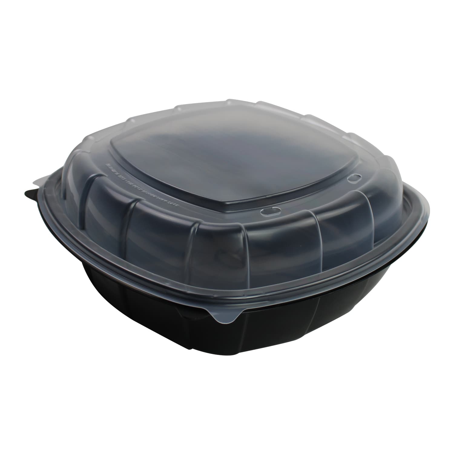 Take-Out Container Hinged With Dome Lid 10X10X2.34 IN PP Black Clear Square Deep 144/Case