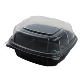 Take-Out Container Hinged With Dome Lid 6X6X2.5 IN PP Black Clear Square 171/Case